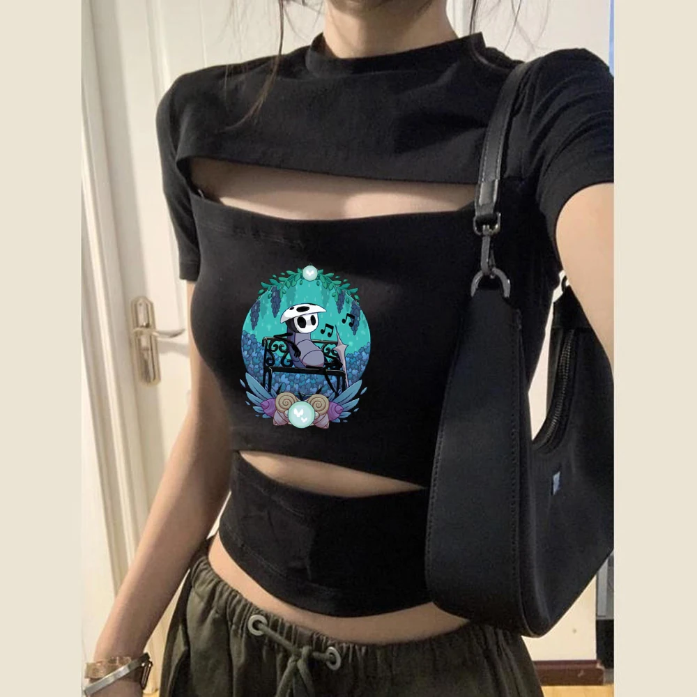 Hollow Knight cropped top female alternative  cheap harajuku meme gyaru tshirt grunge vintage japanese cheap kawaii