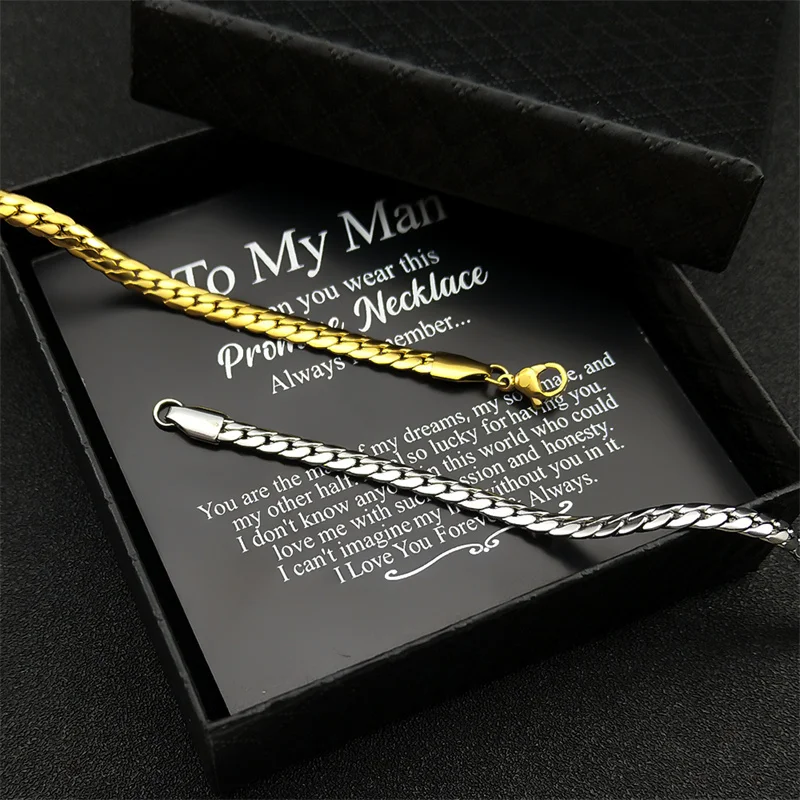 Men\'s Necklace Cuban Link Chain on Neck Stainless Steel Silver Color Punk Choker Jewelry Accessories Father\'s Day Gift