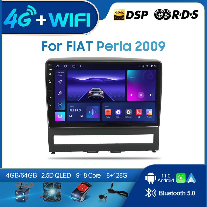 

QSZN For FIAT Perla 2009 LHD 2 din Android 12.0 Car Radio Multimedia Video Player GPS Navigation 4G Carplay Head unit