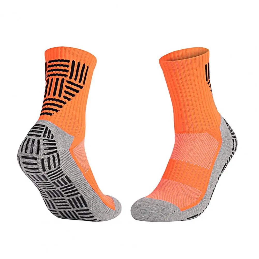 1 Pair Sports Socks High quality Professional Anti-slip Sweat-absorbent Striped Mid Calf Men Soccer Cycling Sports Grip Socks