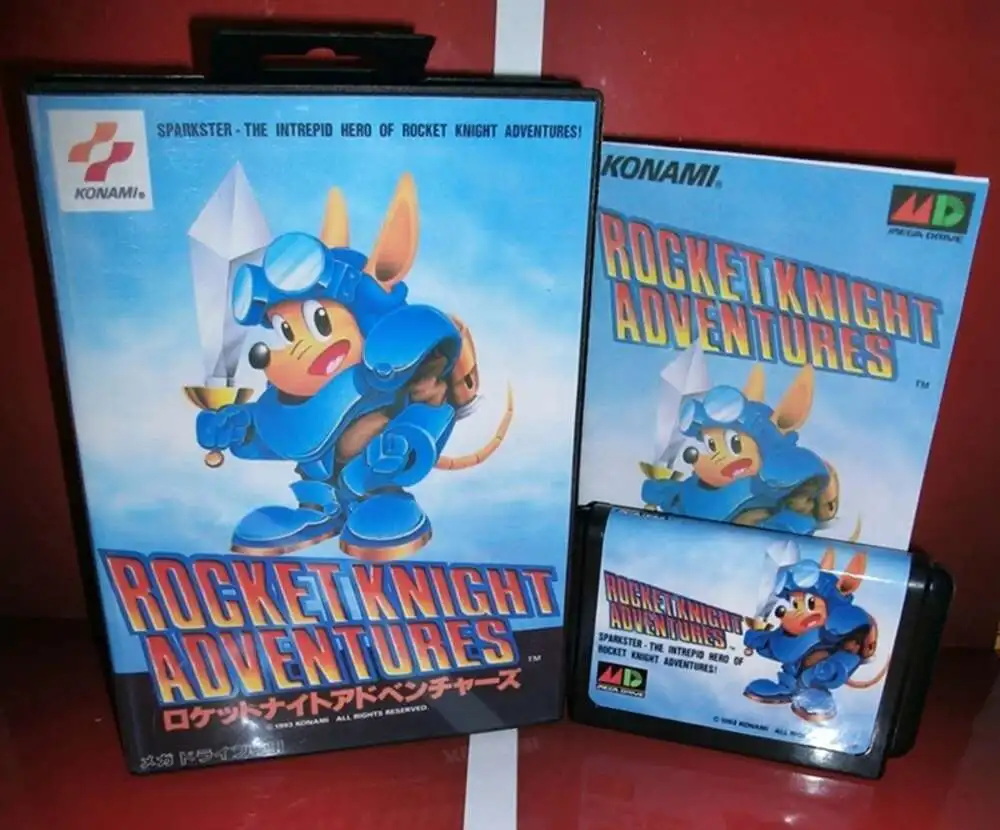 

Приключения Rocket Knight с коробкой и руководством для 16-битного картриджа Sega MD Game, система Megadrive Genesis