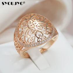 SYOUJYO Big Size 585 Rose Gold Color Rings For Women Natural Zircon Elegant Russian Bride Wedding Party Jewelry Accessories