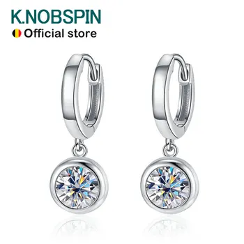 KNOBSPIN D VVS1 Round Moissanite Pendant Earrings for Women Sparkling Fine Jewelry s925 Sliver Plated White Gold Hoop Earrings