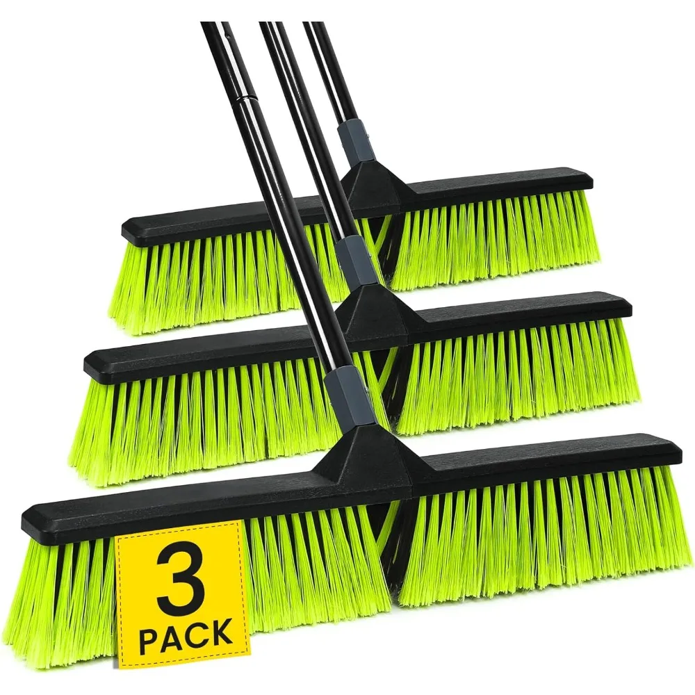 

3 Pack 24" Heavy Duty Outdoor Push Broom 63" Long Handle Stiff Bristle for Garage Patio Deck Garden Driveway Floor Scrubbing