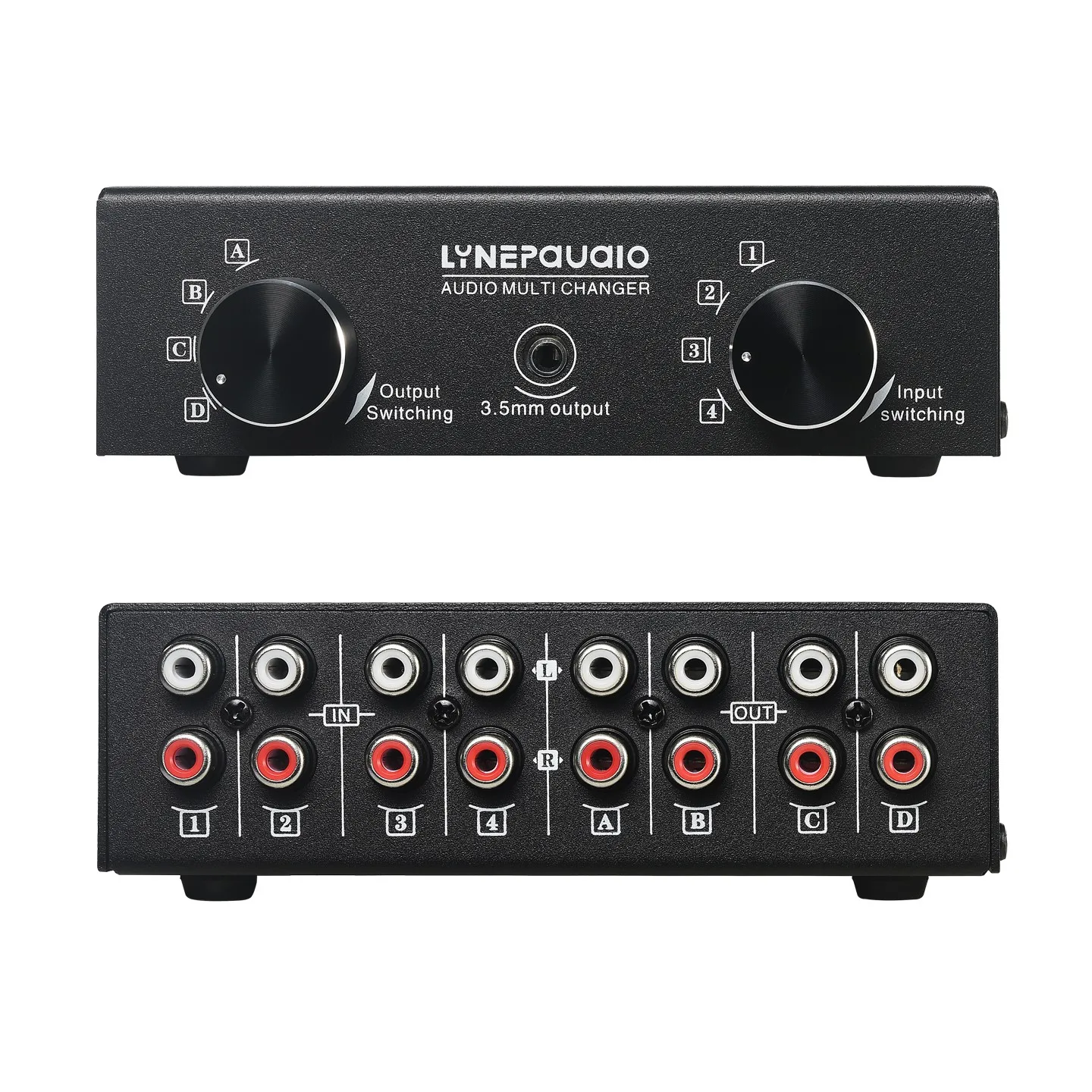 Wishcolor LYNEPAUAIO B088 4 In 4 Out RCA Audio Switcher Headphone Speaker Selector Non-Synchronized Output