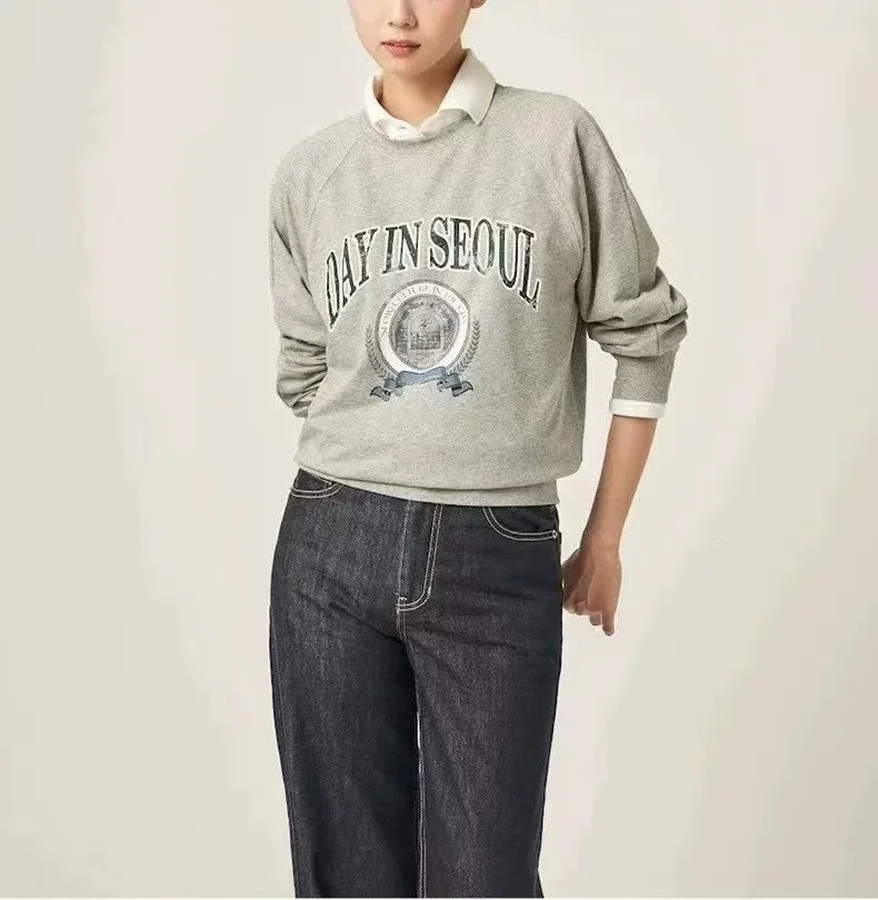 Sudadera de algodón suave con queso de limón, camiseta redonda con estampado de letras Ne, ajuste holgado, cómoda e informal, ropa de viaje