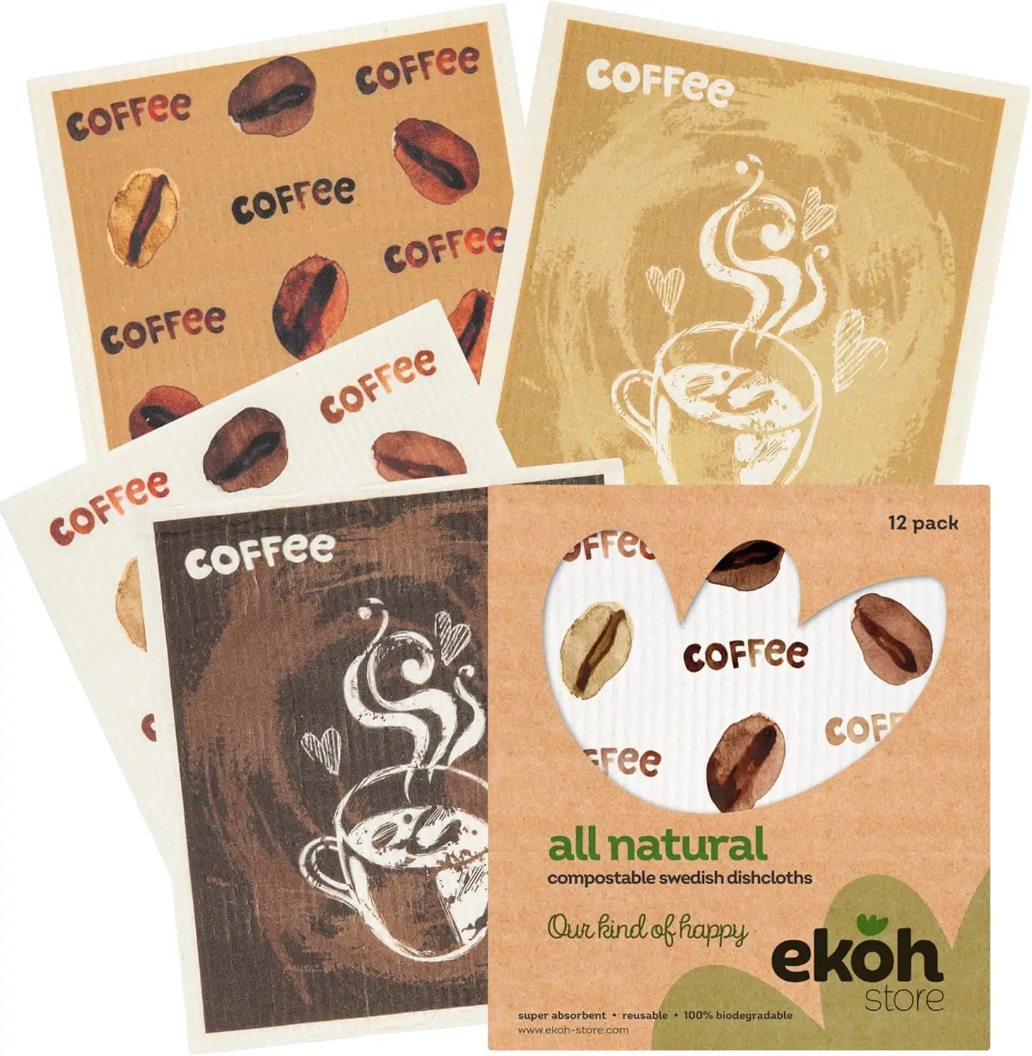 

Набор из 12 шведских кухонных салфеток EKOH: экологичные губчатые салфетки для кухни и уборки дома