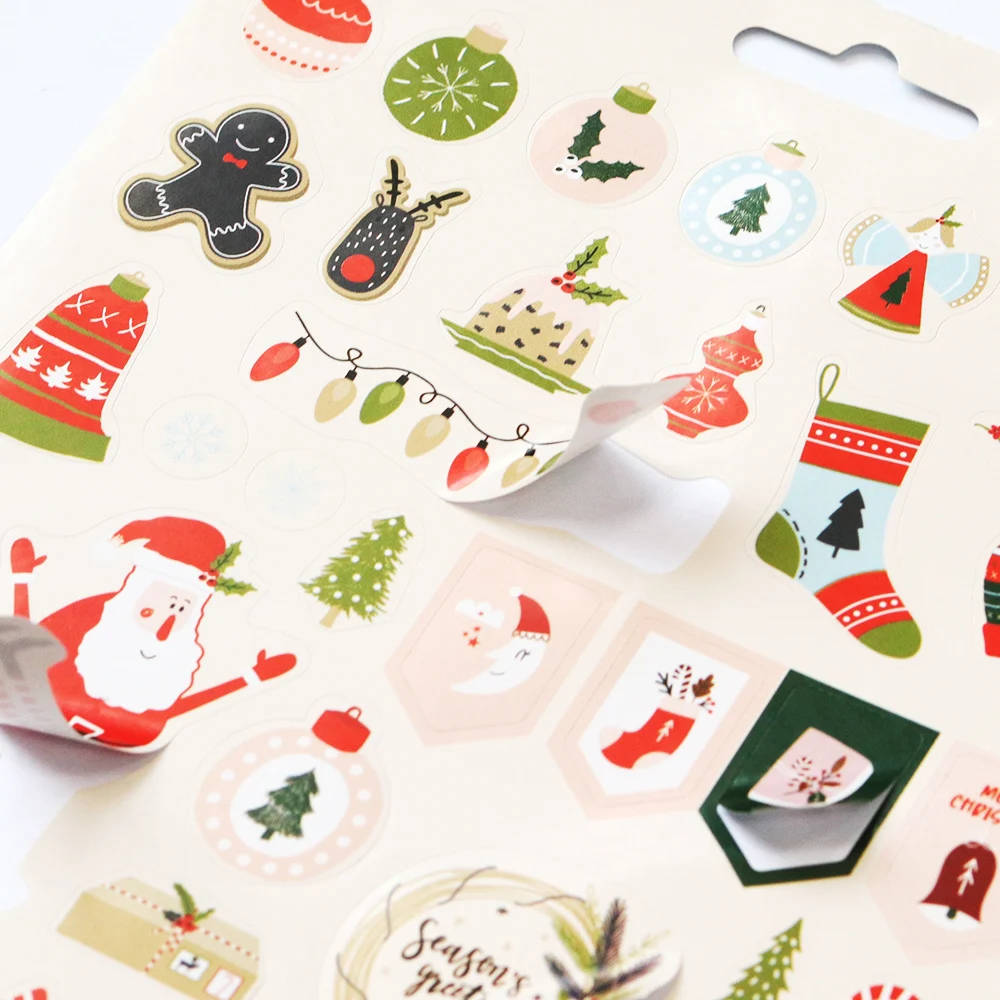 Creative Path 200 Stück Selbstklebende Scrapbooking-Weihnachtsaufkleber 6 Blätter Frohe-Weihnachten-Aufkleberbuch für Journaling und Kartengestaltung – Detail 6