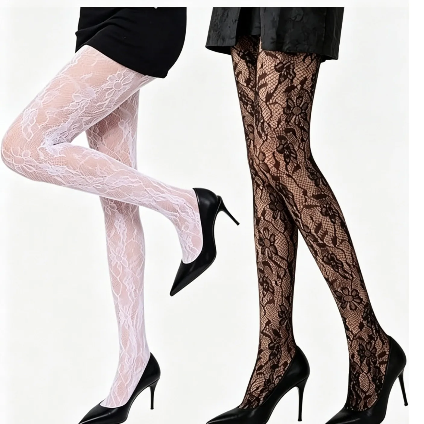 High Waist Vertical Striped Fishnet Tights Women Black Jacquard Mesh Hollow Out Sheer Net Pantyhose Party Hosiery Stockings