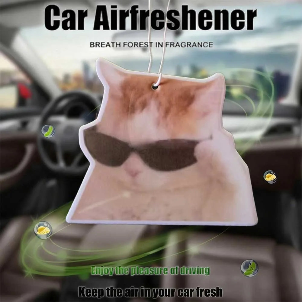 

Автомобильный освежитель воздуха Cool Cat с солнцезащитными очками, очаровательная карта аромата котенка 9,8x9,2 см для автомобильного вентиляционного зеркала, лесной ароматизатор