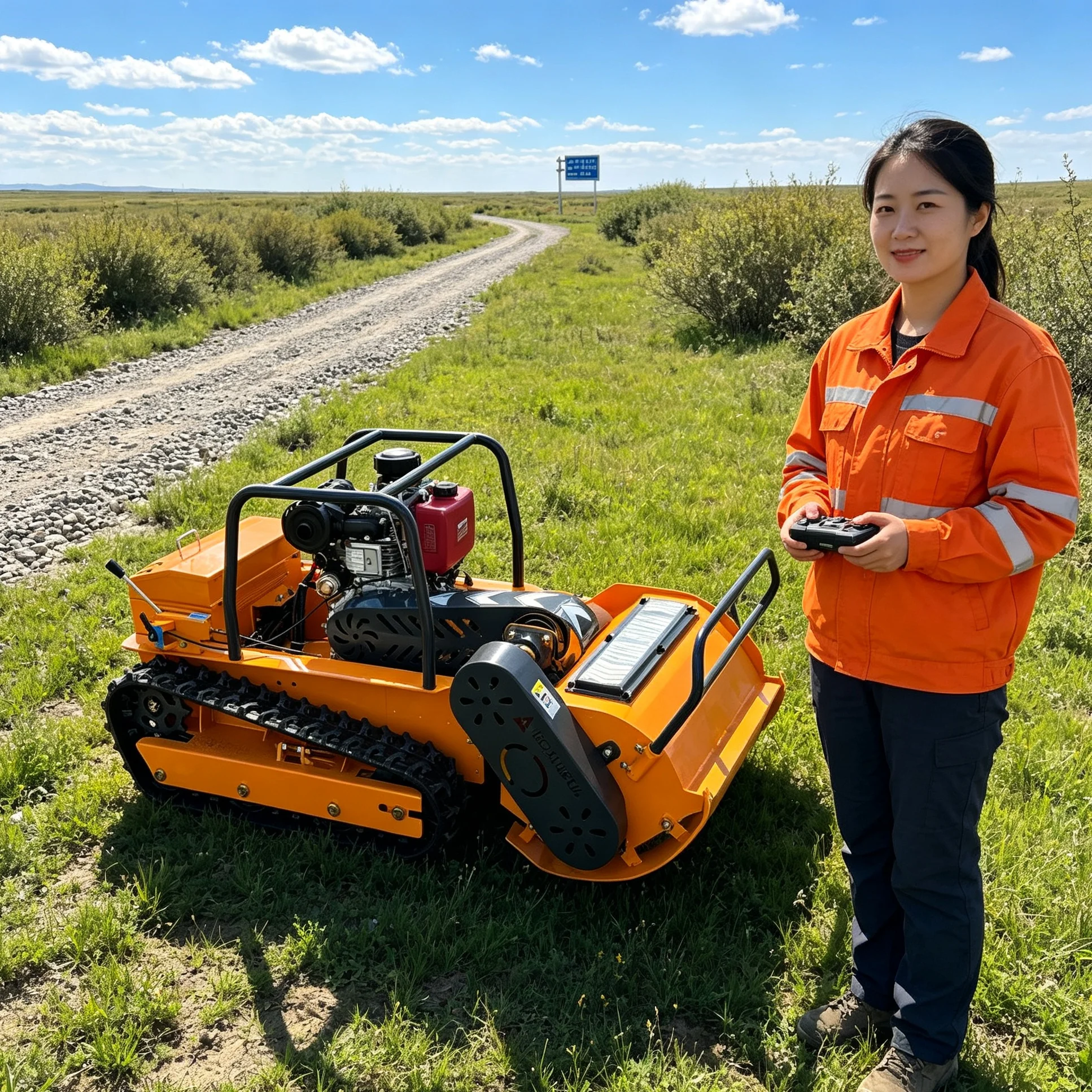 Customized for farm orchard 1200mm tracked self‑propelled lawn mower, adjustable cutting height for mixed grassland