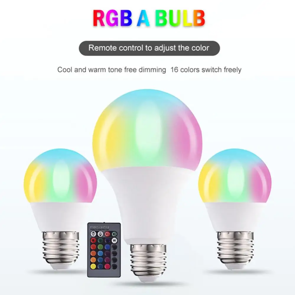 E27 Smart Lamp Blub RGBW Light Bulb LED Color Change Dimmable Blub with Remote Control LED Home Decorative Light