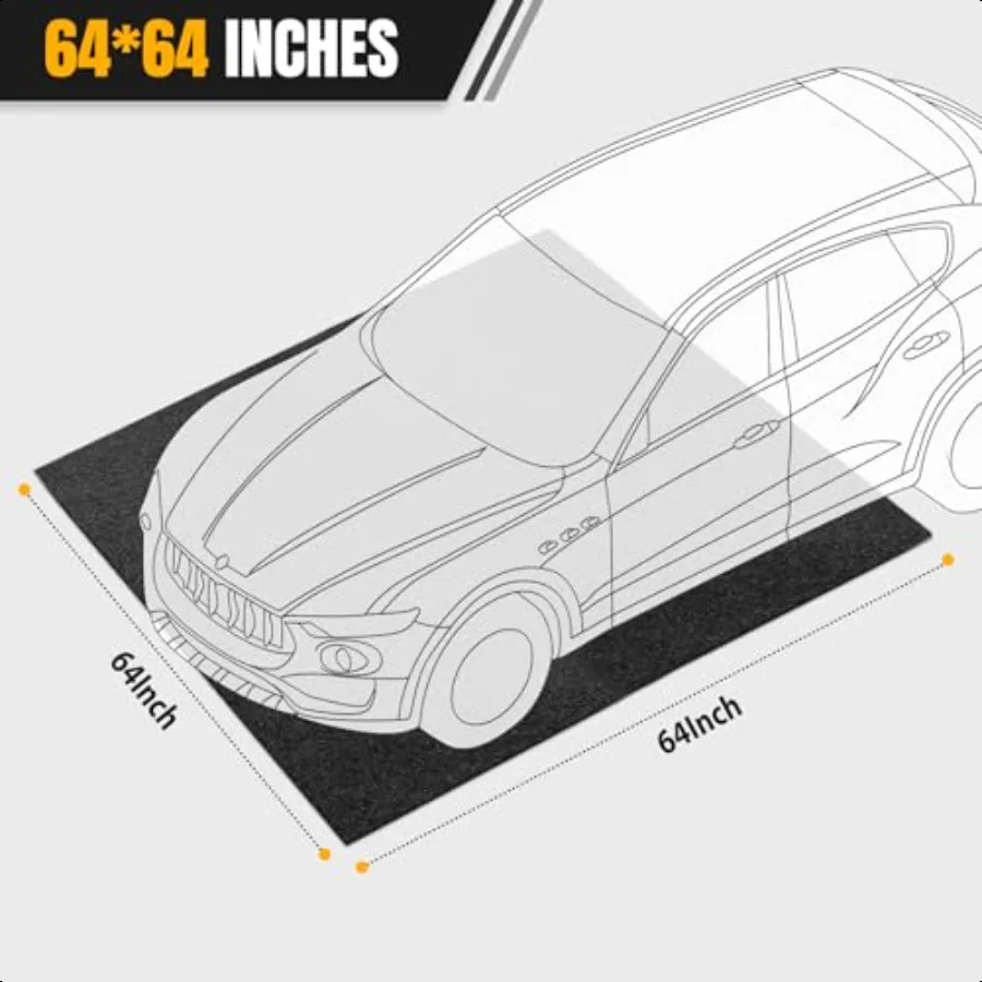 Heavy Duty Oil Spill Mat Garage Floor Mat for Under Car 64" X 64" Waterproof 1 4" Rubber Backing Protects Floor Reusable Absorb