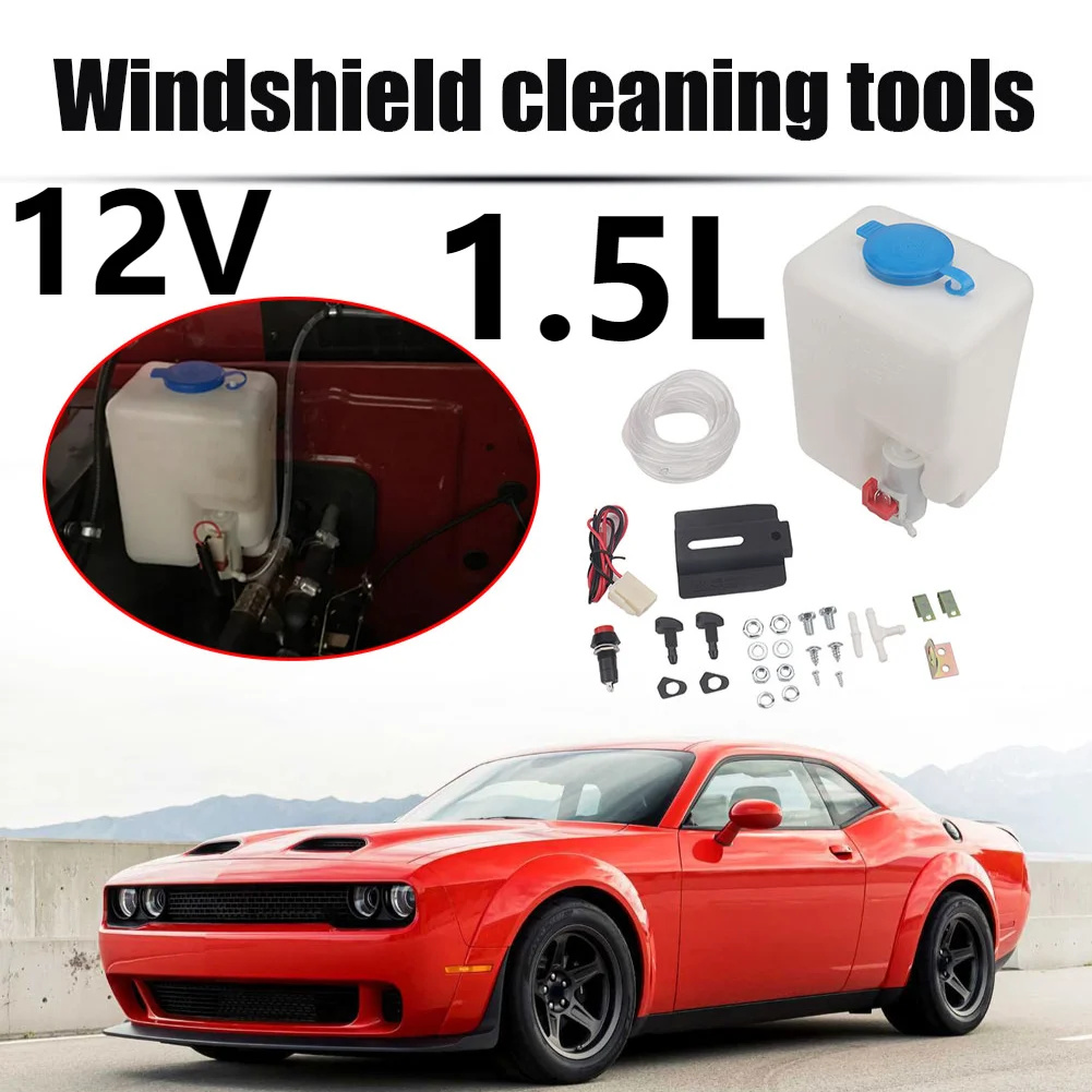 Universal Car Windshield Washer Bottle 12V 1.5L Wiper Systems Reservoir Windscreen Sprayer Pump Kit Fluid Tank Car Cleaning Tool