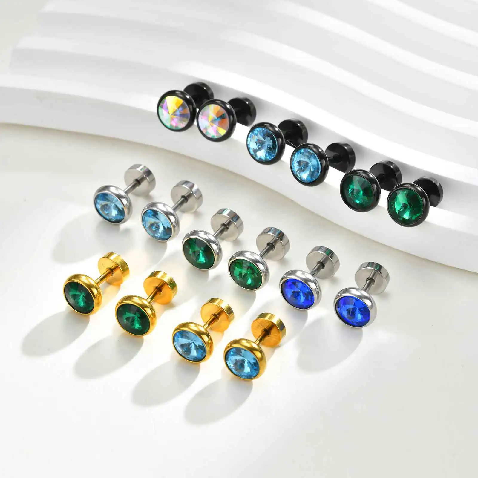 

Round Zircon Stud Earrings for Men Women 8mm CZ Stone Stainless Steel Anti Allergy Ear Stud Hip Hop Classic Accessories Gift