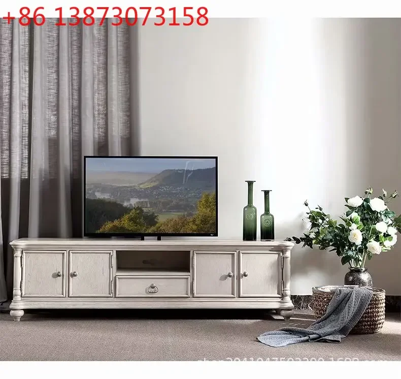 Living room retro old oak audio-visual cabinet four doors with drawers storage solid wood TV cabinet