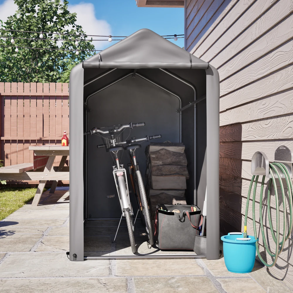 Fahrradgarage 187x100x160 cm Schwarzes Stahlgestell pulverbeschichtet wetterfestes Zelt mit PE-Plane dunkelgrau für Fahrräder & Gartengeräte – ideal für Balkon, Terrasse & Hof