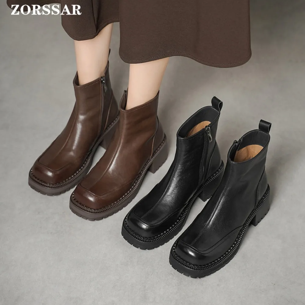 

Vintage High Heel Women Ankle Boots Fashion Round Toe Platform Short Booties Autumn Winter Ladies Shoes Botas Mujer