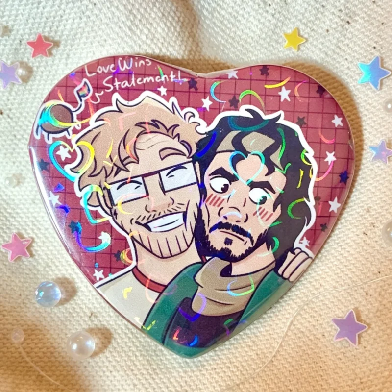 Bloodymary Holographic Heart Button Fanart Heart‑Shaped Pinback Badge Itabag Decoration Cosplay Accessory Cute Collectible Gift