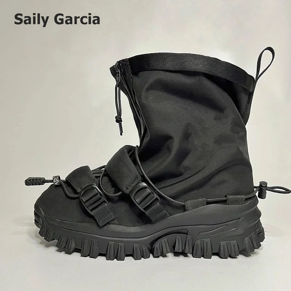 

Black Round Toe Platform Punk Style Motorcycle Boots Cool Girl Thick bottom Sports Boots New Lightweight Breathable Short Boots