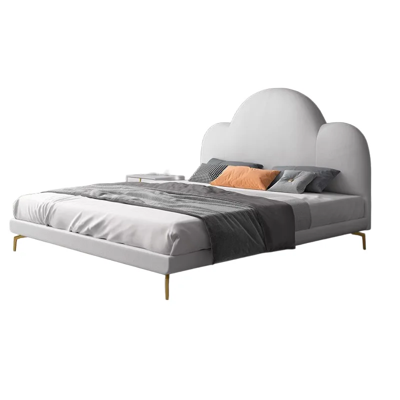 

Nordic leather bed, single modern light luxury simple small apartment, bedroom high foot soft bed