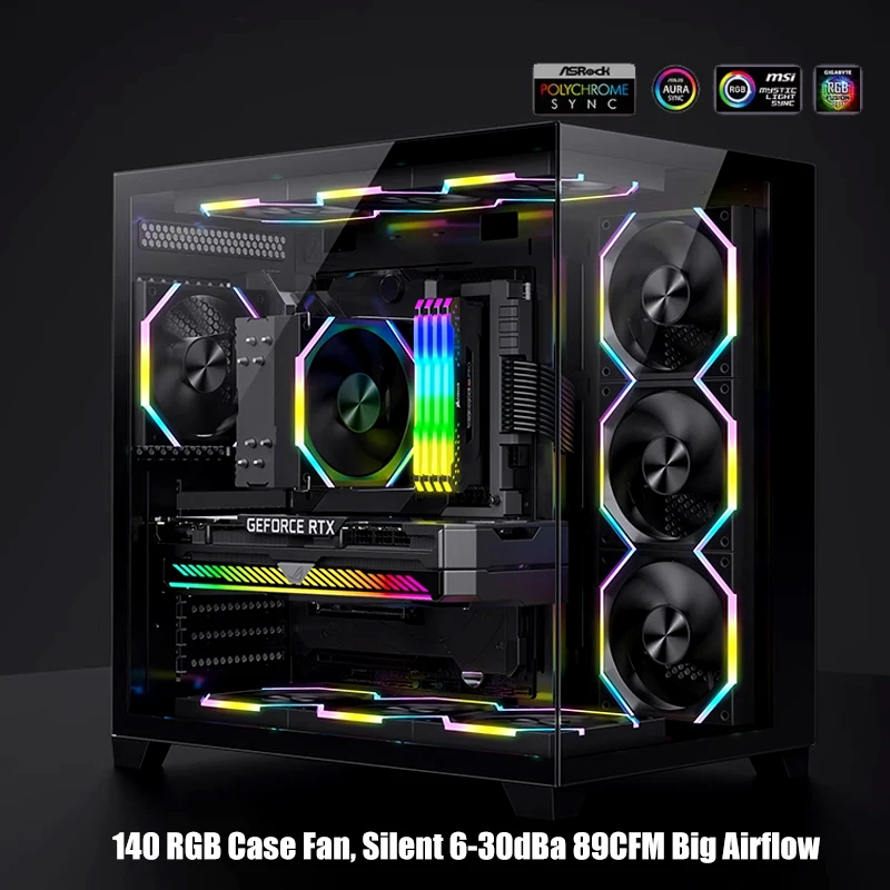 Black/White,140 Cooler Case Fan, ARGB + PWM 2in1, CFM-89.77 Large Air Volume & Silent ,Reverseor Forward Blades