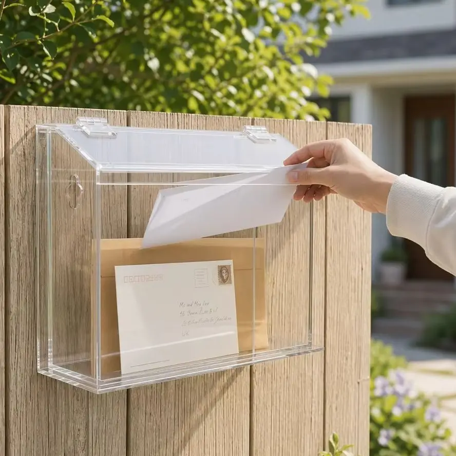 Wall Mounted Transparent Acrylic Rainproof Mailbox Easy View Letter Check Outdoor Weather-Resistant Postbox