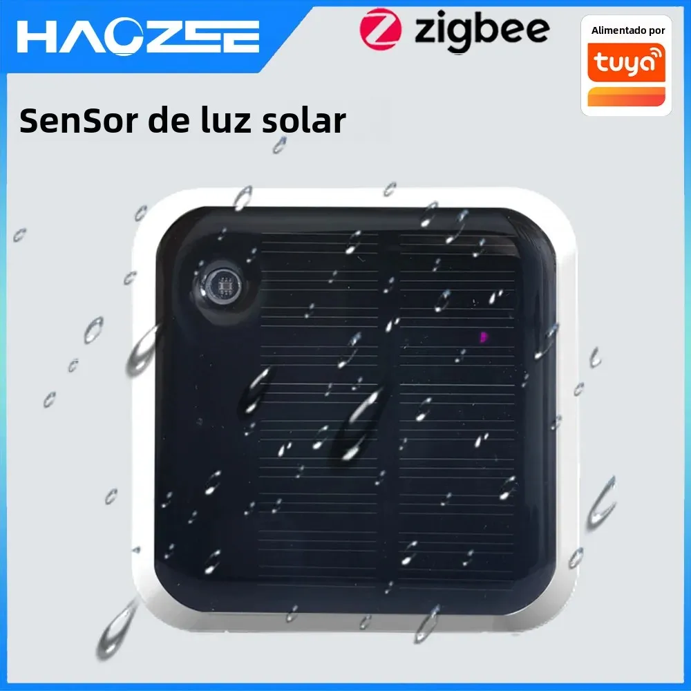Haozee Tuya Zigbee Sensor de luz solar IP65 à prova d'água sem fio inteligente com suporte de energia solar Assistente doméstico Zigbee2mqtt