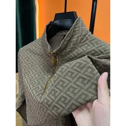 Marchio di lusso di alta qualità autunno Polo mezzo collo alto cerniera maglione manica lunga Cardigan Business Casual Fashion Jacquar Top