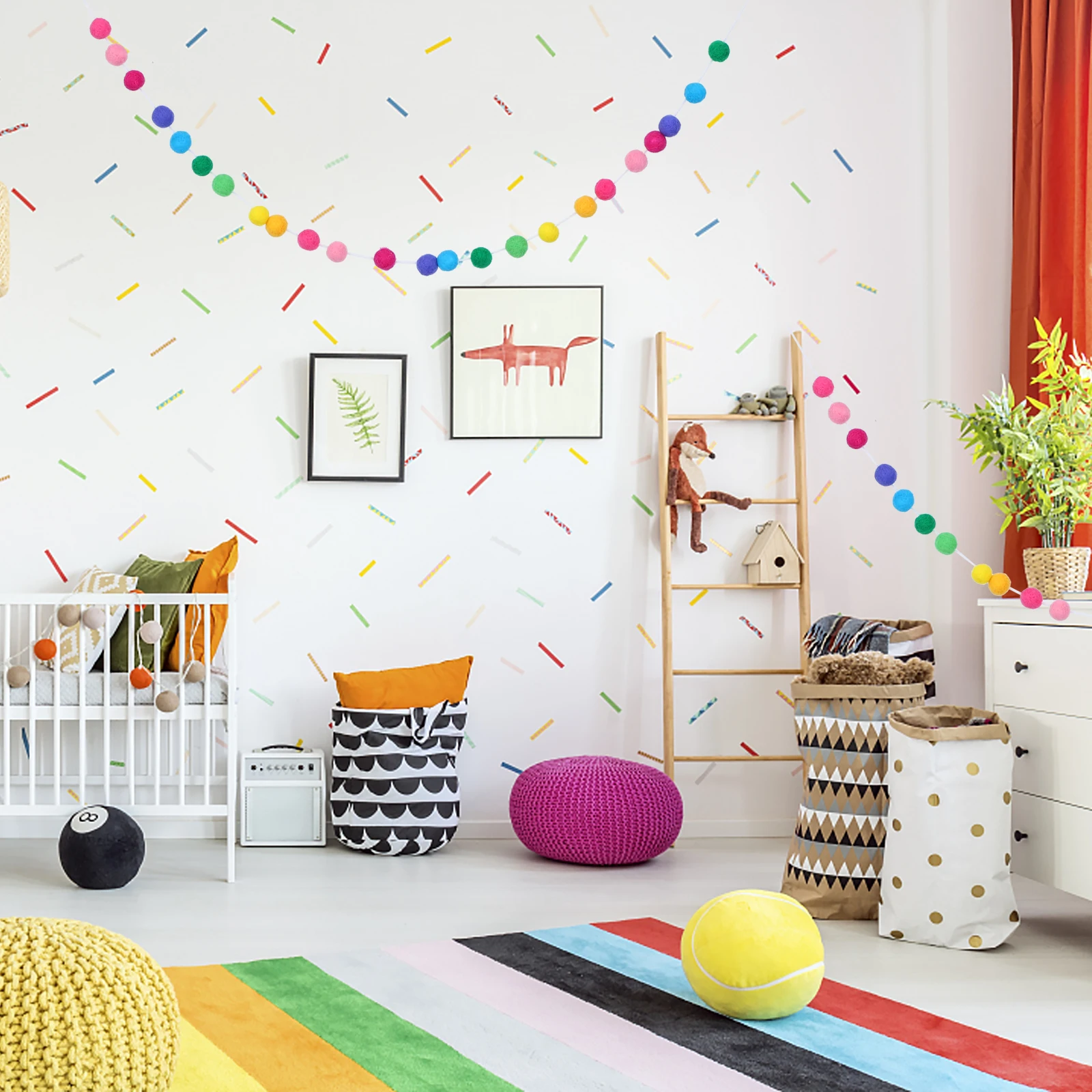 

Decorations Ball Ornaments Wall Hanging Adornment Home The Banner Pom Colorful for Kids Room Felt Child