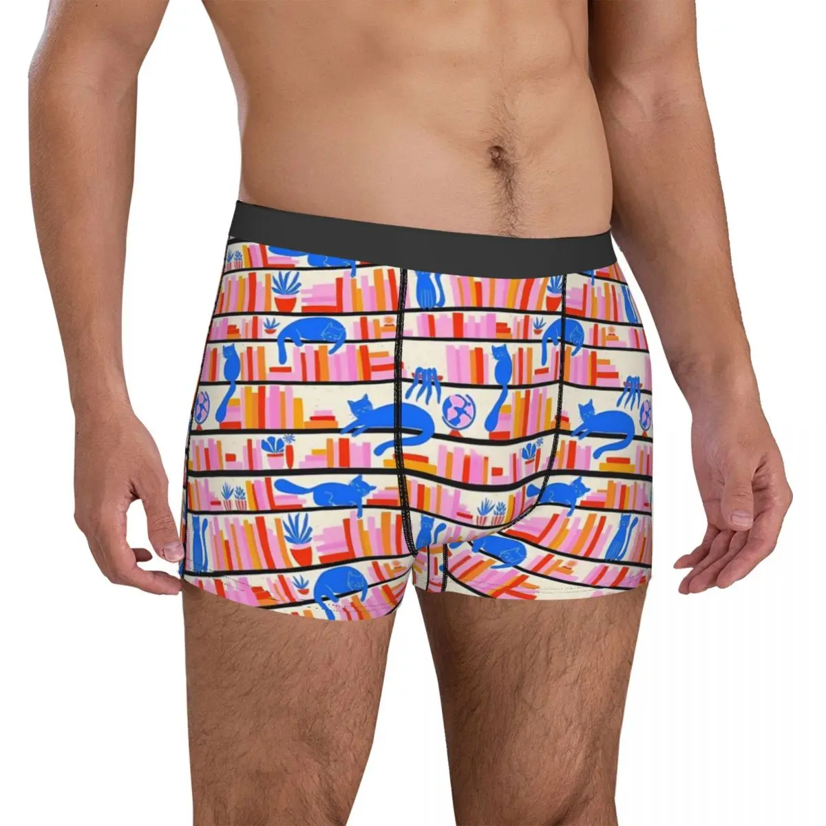 Library Cats Underwear Blue Cats Males Panties Design Elastic Trunk Hot Shorts Briefs Plus Size