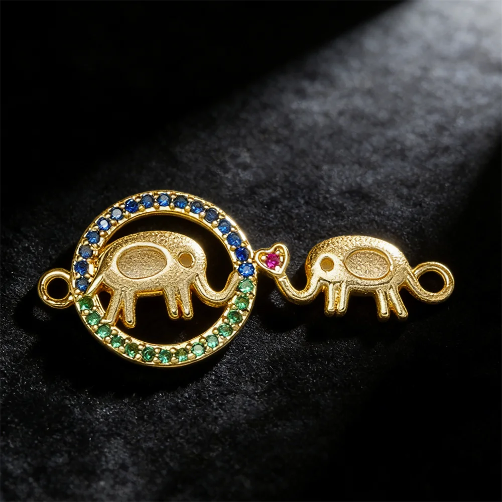 

2Pcs Link Connectors Brass Zirconia Round Double Elephant Charms for Diy Jewelry Necklace Bracelet Making Accessories Wholesale