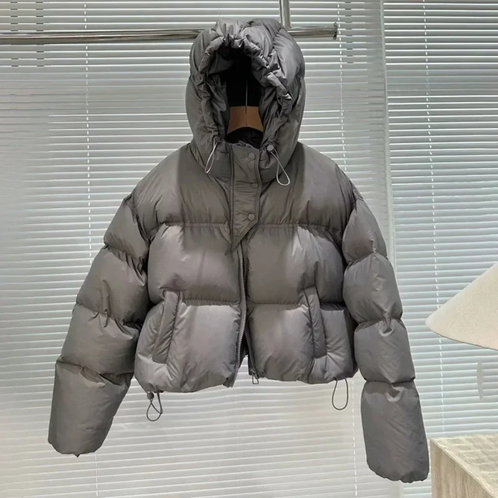 2025 neue Mode Weiße Ente Unten Jacke Mit Kapuze Frauen Herbst Winter Warm Über Größe Beiläufige Kurze Dicke Outwear Weiblichen Mantel