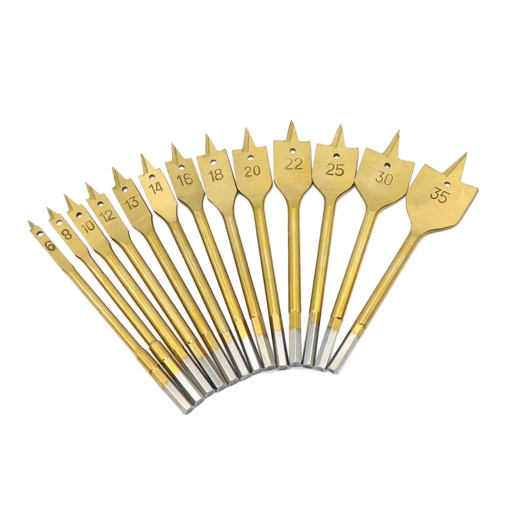 13pcs Hex Shank Titanium Coating Flat Spade Woodworking Wood Drill Bits Hole Power Tools Hole Saw Free Shipping