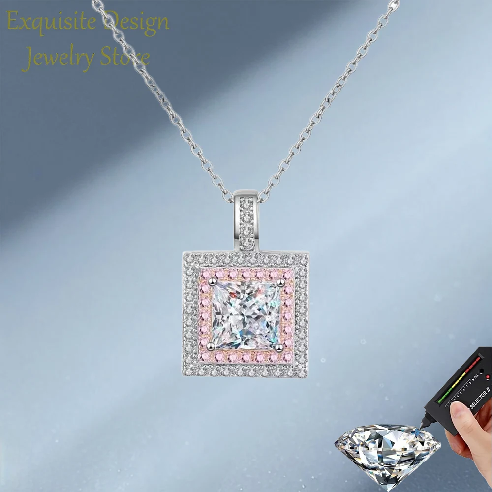 

Square 1Ct Moissanite Diamond Pendant chain, Popular Female PT950 Platinum Sweet Temperament Necklace for Party Women Wedding