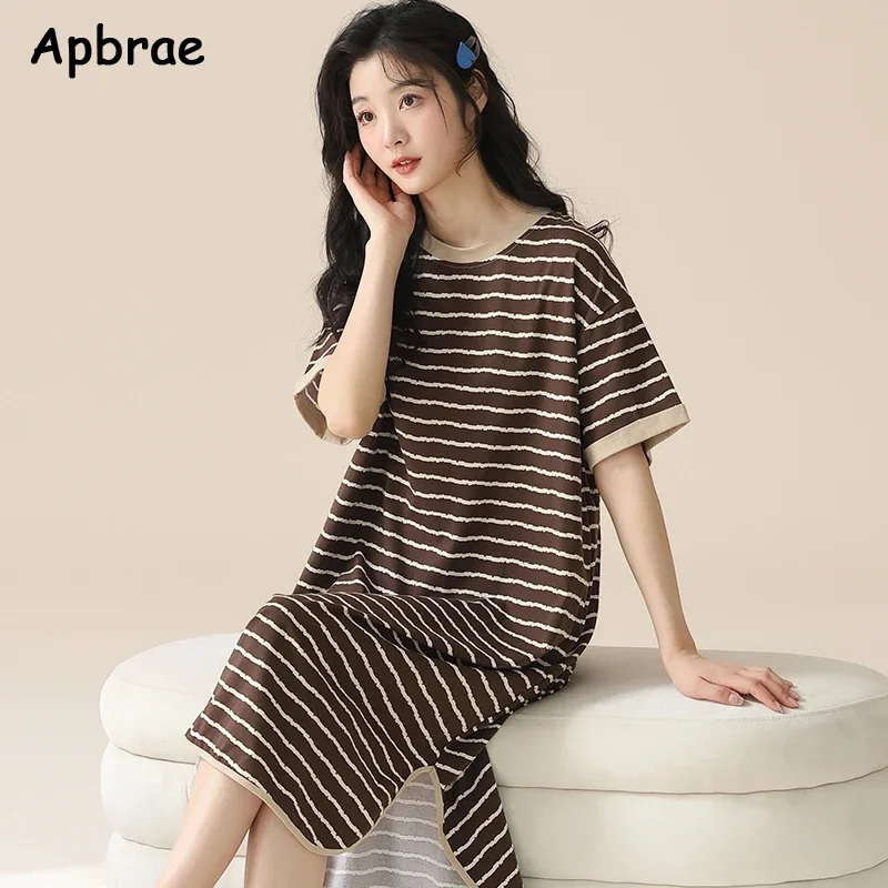 Women Summer Nightgowns Leisure Sleepshirt Short Sleeves Pullover Pajama Dress Kawaii Girl Nightdress Casual Homedress