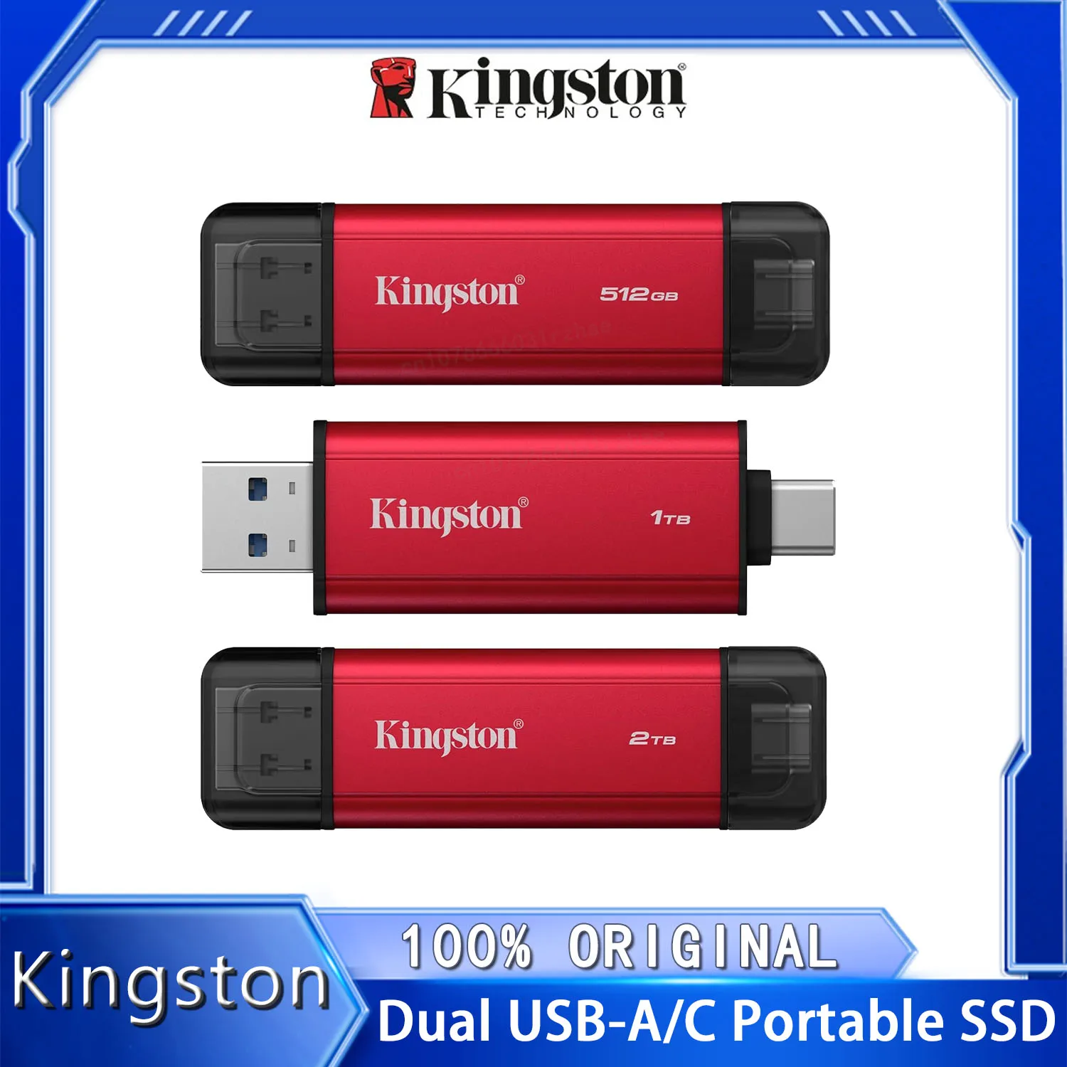 Kingston SPSD SSD portátil de alta velocidade 512GB 1TB 2TB Dual Type-A e Type-C USB 3.2 Gen 2 até 1050 MB/s para laptops e PCs