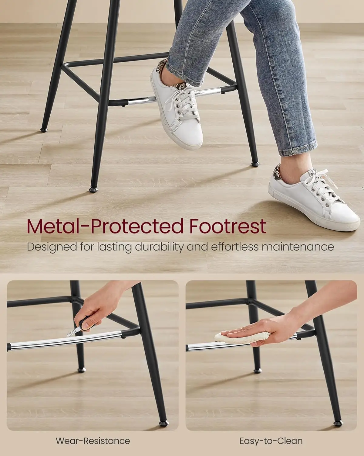 Bar Stools Set of 2, Counter Height Bar Stools with Back, Ergonomic Backrest, Synthetic Leather, Metal Legs, 24.4-Inch Tall Stoo