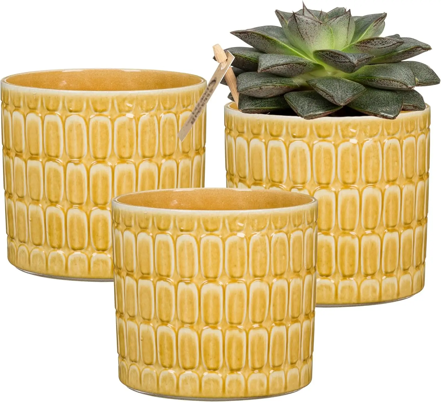 

Set of 3 Lagom Elna Ceramic Plant Pots - 5.6" Modern Planters for Indoor Plants - Elegant Relief Texture UV-Resistant &