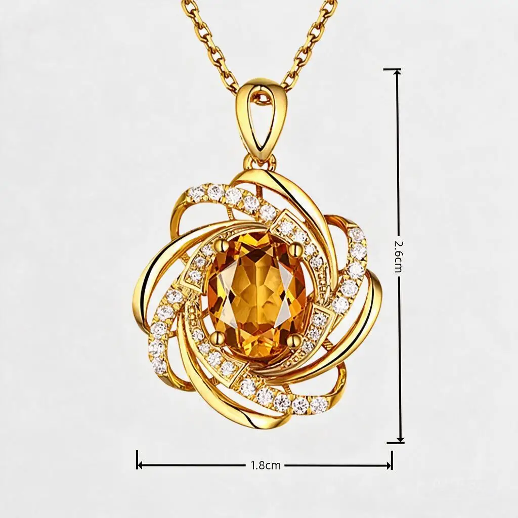 Gold Tone Rotating Windmill Pendant Necklace 2ct Multicolor Gemstone Elegant Shiny Women Jewelry For Daily Party Gift With Chain