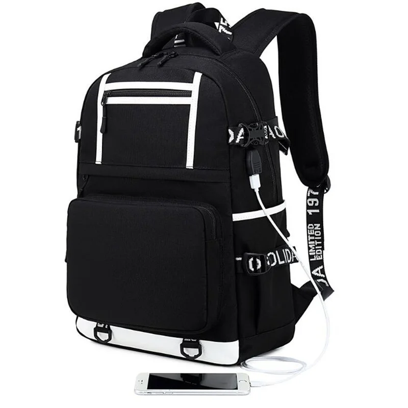 Anime Bungo Stray Dogs 다자이 오사무 배낭 Teenarges Schoolbag 남성 여성 패션 USB 충전 포트 노트북 야외 가방 Mochila