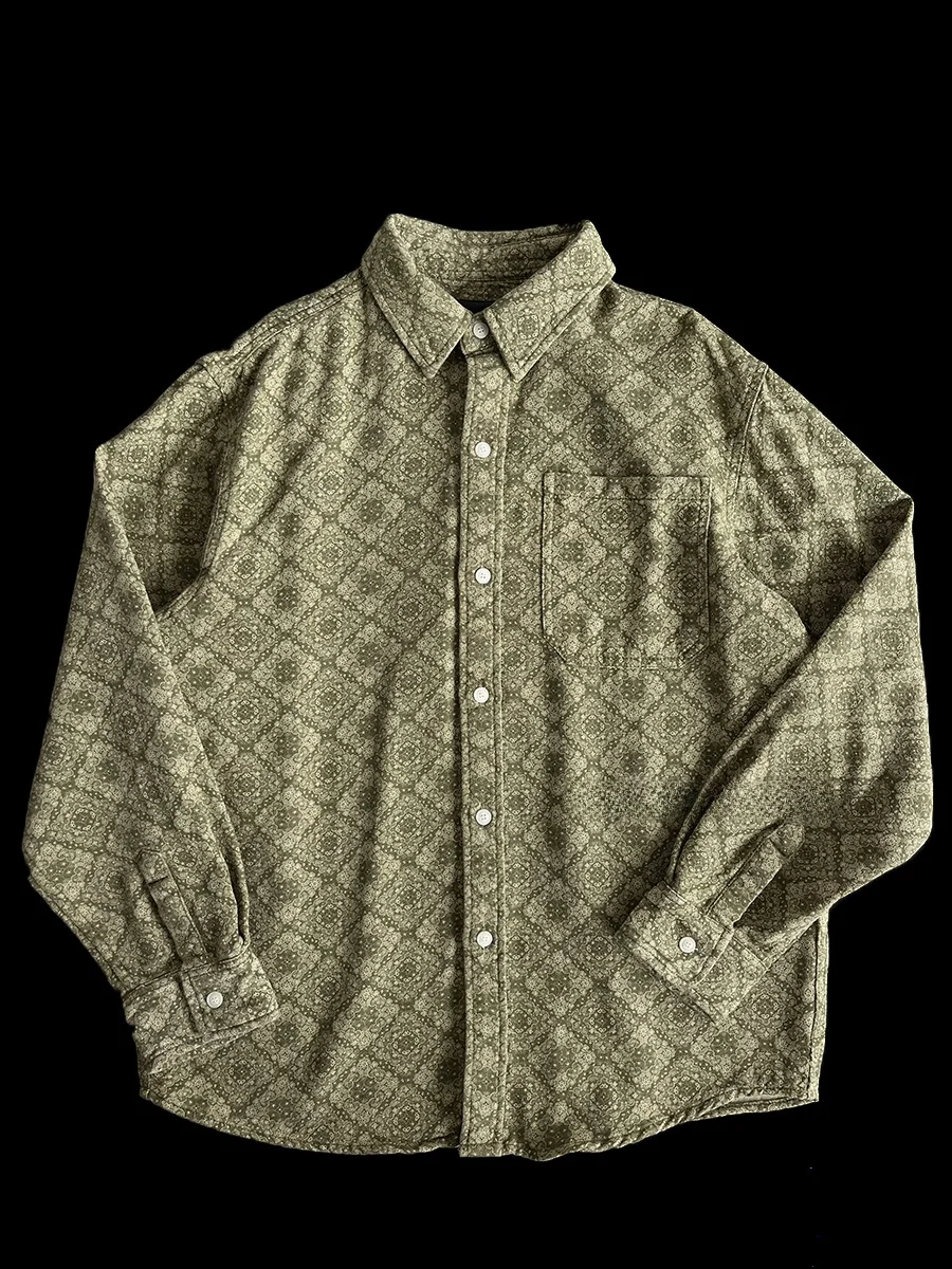 

Retro Pure Cotton Long Sve irt with Waistnut Flower Print Loose Casual Sle Turn-down Collar Spring Autumn Men's irt