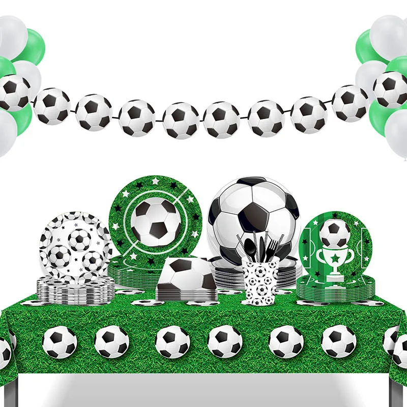 Football Theme Party Disposable Tableware Paper Plates Balloons Flags Birthday Decorate Foil Globos Soccer Sports Party Supplies