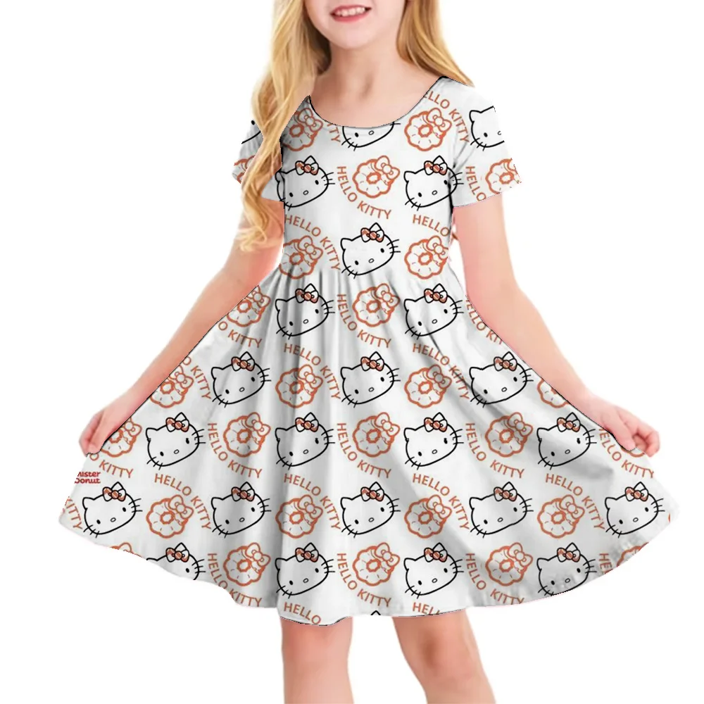 3D Printed Sanrio Hello Kitty Fashion Cartoon Pattern Cute Short Sleeved Dress Cosplay Youth Girl Clothes Kuromi Clothes Sweet