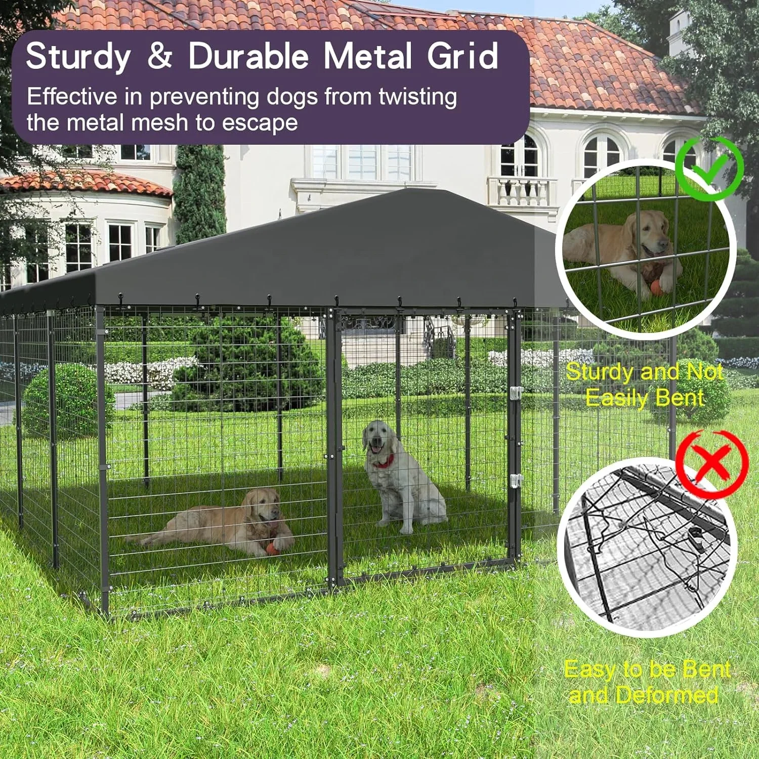 For Large Outdoor Heavy Duty Wire Mesh Dog Cage Kennel Backyard Dog Pen With Waterproof Top And Sunshade For Farm Garden