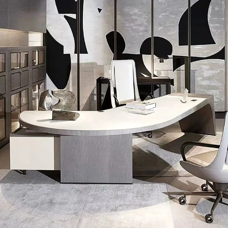 طاولة كمبيوتر خشبية متكاملة من الجلد المصنوعة من الألياف الدقيقة الإيطالية الخفيفة الفاخرة #5