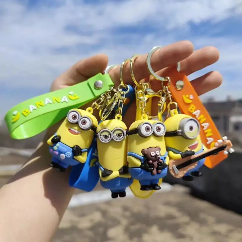 Minions Keychain Cartoon Anime Despicable Me Figure Kevin Bob Model Backpack Pendant Car Key Holder Accessories Wholesale Gift image 6