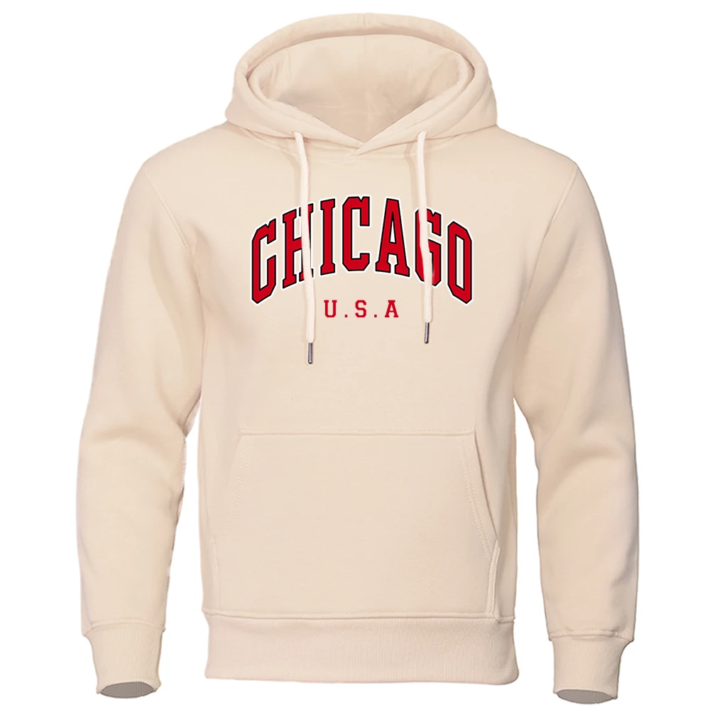 Chicago Usa City Letter Graphic Men Women Hoodie Autumn Fashion Streetwearcrewneck Loose Streetwearfleece Pullover Hoody For Men