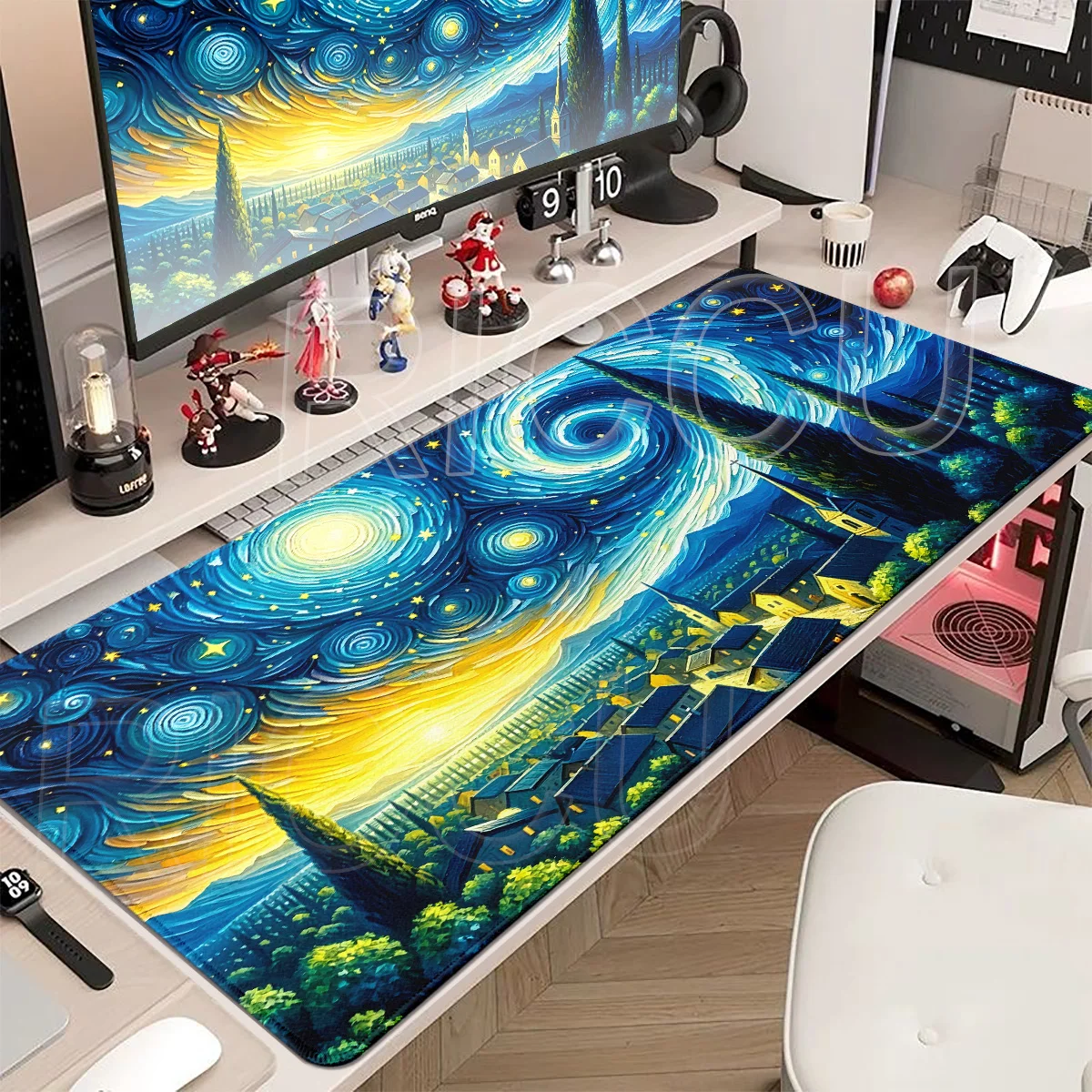 Deskmat Van Gogh Oil Painting The Starry Night Mouse Pad Gaming Laptops Keyboard Mat Pc Accessories Desk Protector HD Carpet Xxl