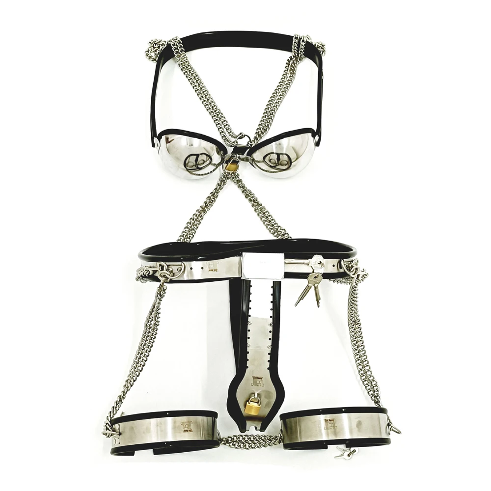 3pcs/set Chastity Belt Device Stainless Steel Bra Underwear Thigh Ring Chastity Pants BDSM Bondage Sex Toys for Woman Men Gay view 2